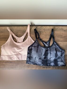 Ryka Racerback Sports Bras (2) Light Pink & Black Tie-Dye Sz M NWOT